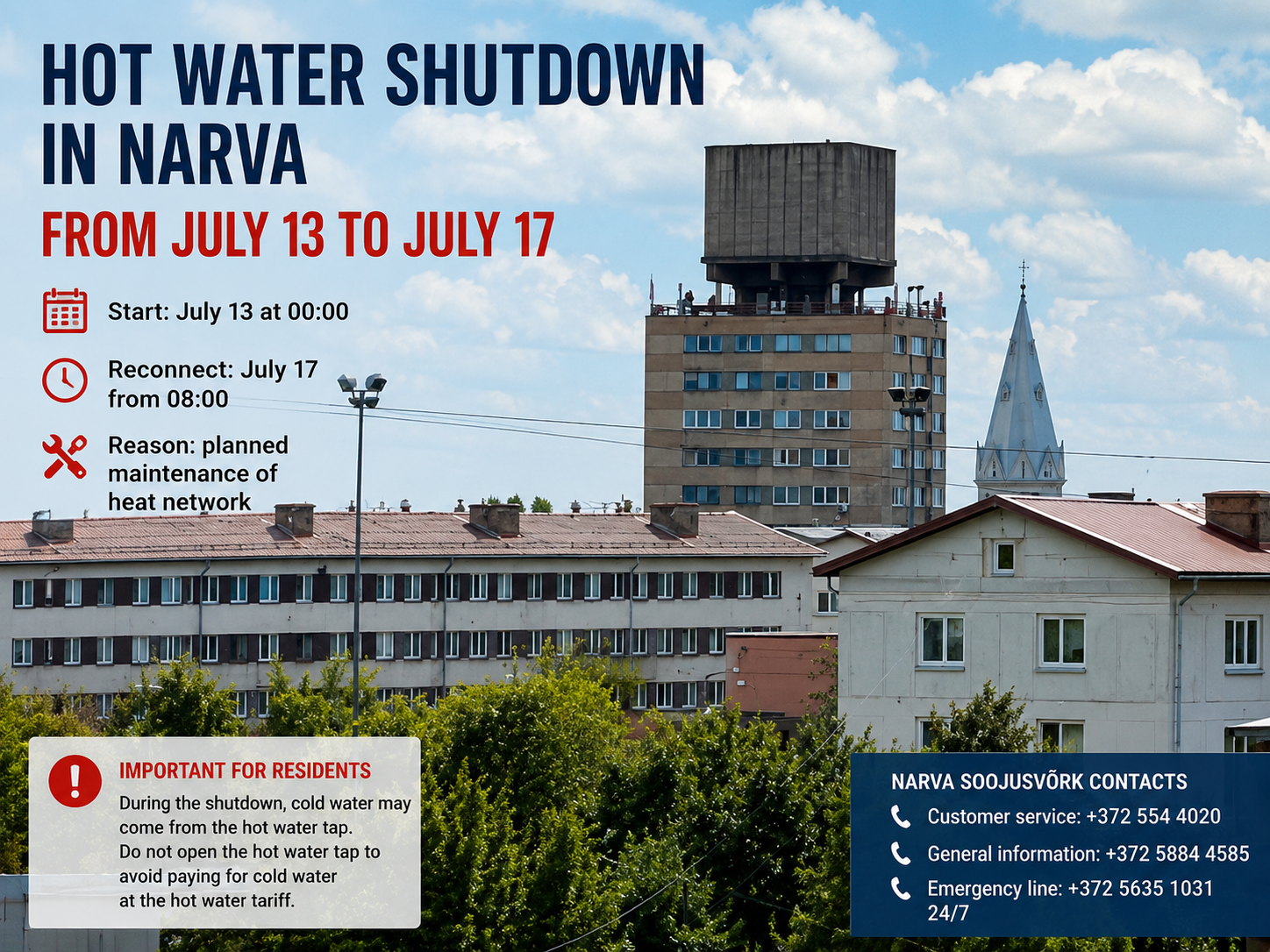 Hot Water Shutdown in Narva to Begin on July 13 — Who Will Be Affected